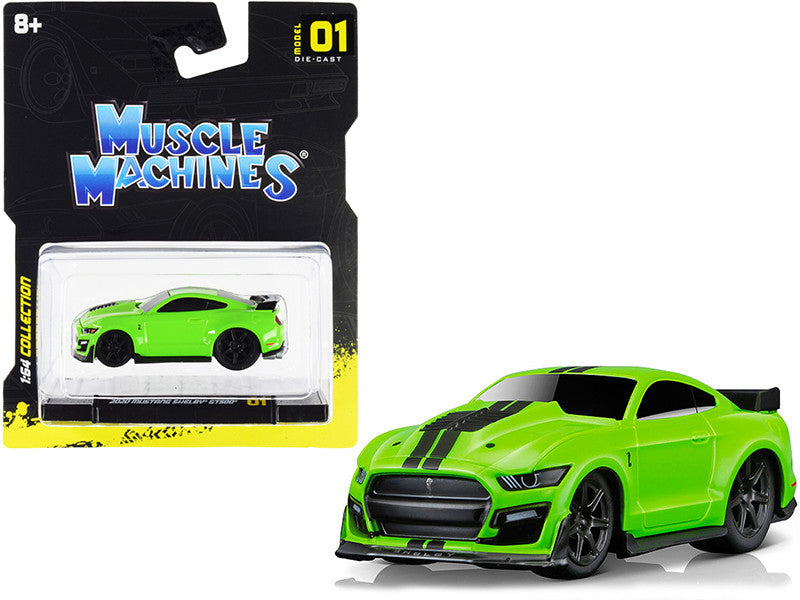 2020 Ford Mustang Shelby GT500 Bright Green with Black Stripes 1/64 Diecast Model Car by Muscle Machines-0