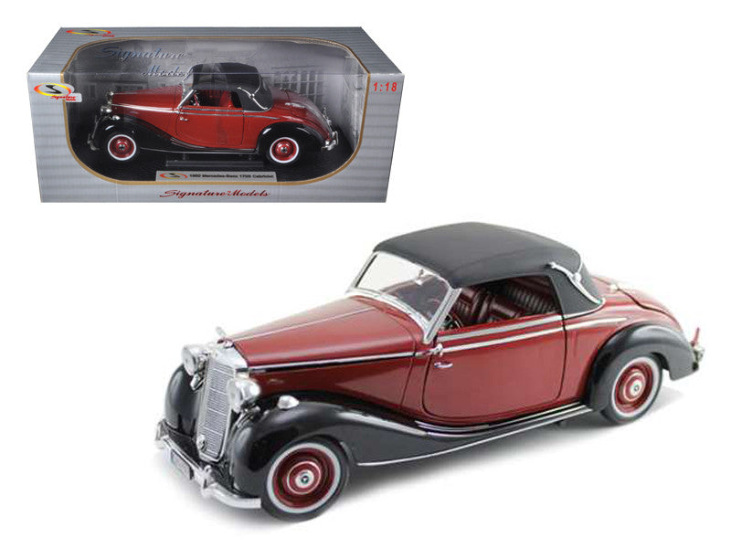 1950 Mercedes Benz 170S Cabriolet Burgundy and Black 1/18 Diecast Model Car by Signature Models-0