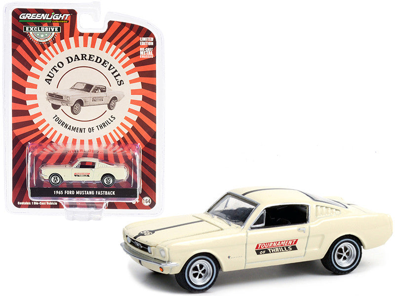 1965 Ford Mustang Fastback #56 Cream Auto Daredevils "Tournament Of Thrills" "Hobby Exclusive" 1/64 Diecast Model Car by Greenlight-0