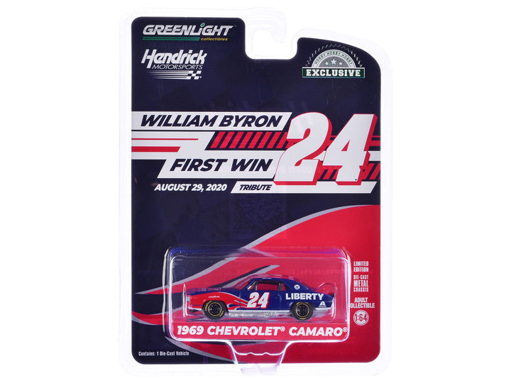 1969 Chevrolet Camaro #24 "William Byron - Hendrick Motorsports First Win Tribute" Blue with Flame Graphics "Hobby Exclusive" Series 1/64 Diecast Model Car by Greenlight-1