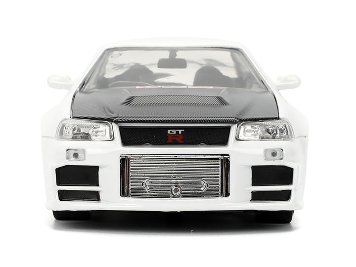 2002 Nissan Skyline GT-R (R34) RHD (Right Hand Drive) "HKS Power" White with Carbon Hood and Graphics "JDM Tuners" Series 1/24 Diecast Model Car by Jada-1
