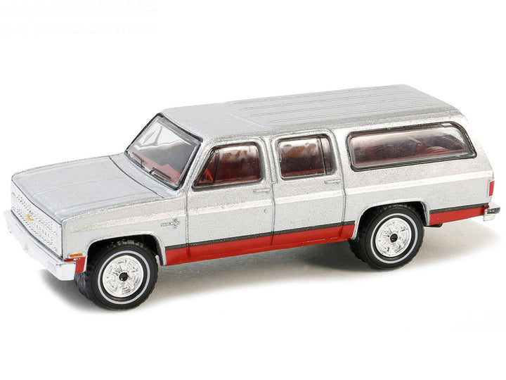 1981 Chevrolet Suburban Silver Metallic and Red "Vintage Ad Cars" Series 10 1/64 Diecast Model Car by Greenlight-0