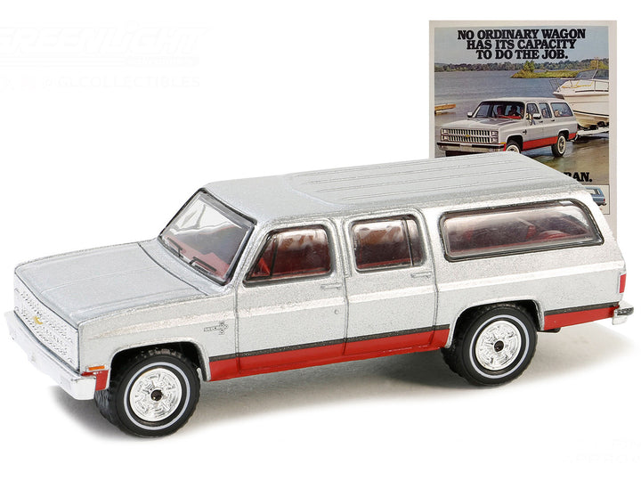 1981 Chevrolet Suburban Silver Metallic and Red "Vintage Ad Cars" Series 10 1/64 Diecast Model Car by Greenlight-1