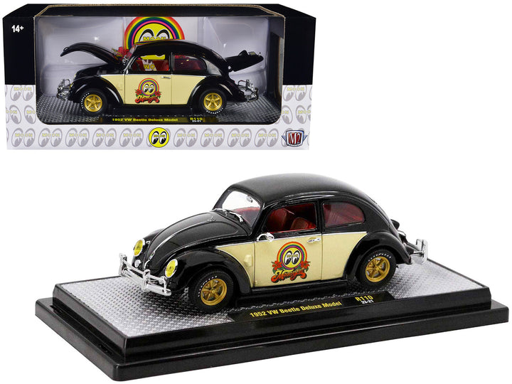 1952 Volkswagen Beetle Deluxe Model Black with Cream Sides and Red Interior "MoonEyes" Limited Edition to 5250 pieces Worldwide 1/24 Diecast Model Car by M2 Machines-0