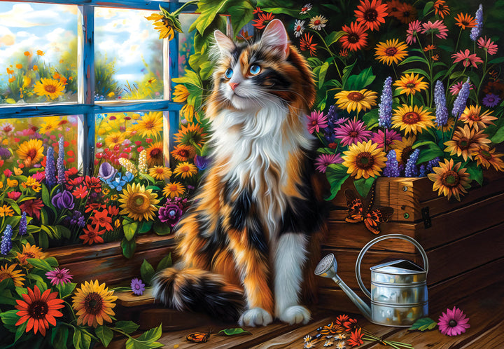 1000 Piece Jigsaw Puzzle, Blooming Cat Meditation, Cat puzzle, Flower scenery, Charming view, Adult Puzzle, Castorland C-105342-2 2