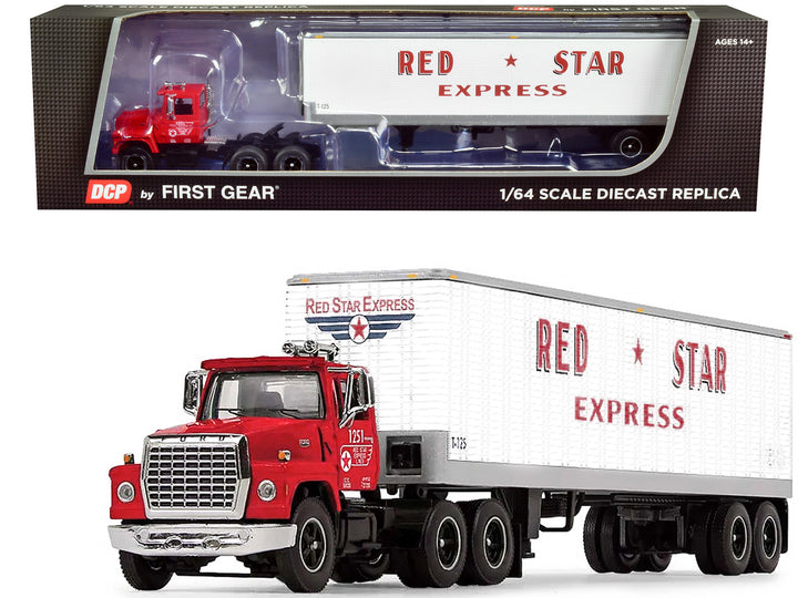 Ford LT-9000 Day Cab with Vintage 40' Dry Goods Tandem-Axle Trailer Red and White "Red Star Express" 1/64 Diecast Model by DCP/First Gear-0