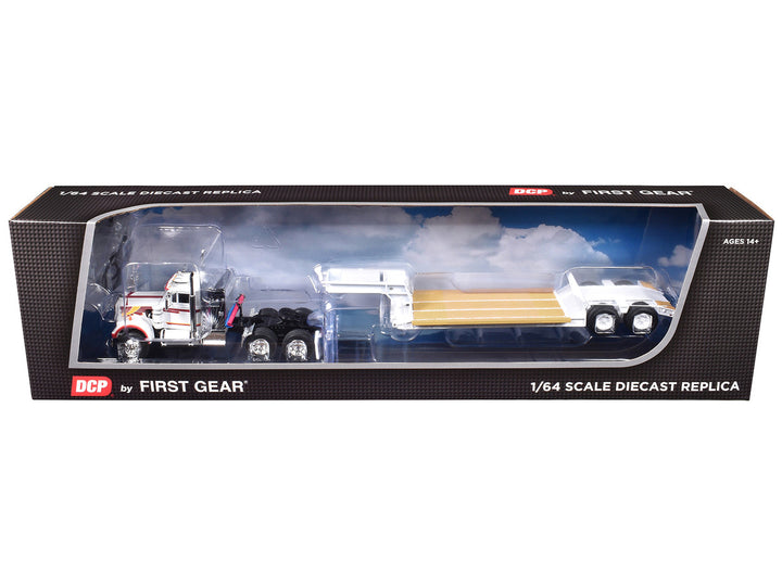 Western Star 4900 with 36" Vintage Flat Top Sleeper and Rogers Vintage Lowboy Trailer White with Graphics 1/64 Diecast Model by DCP/First Gear-1