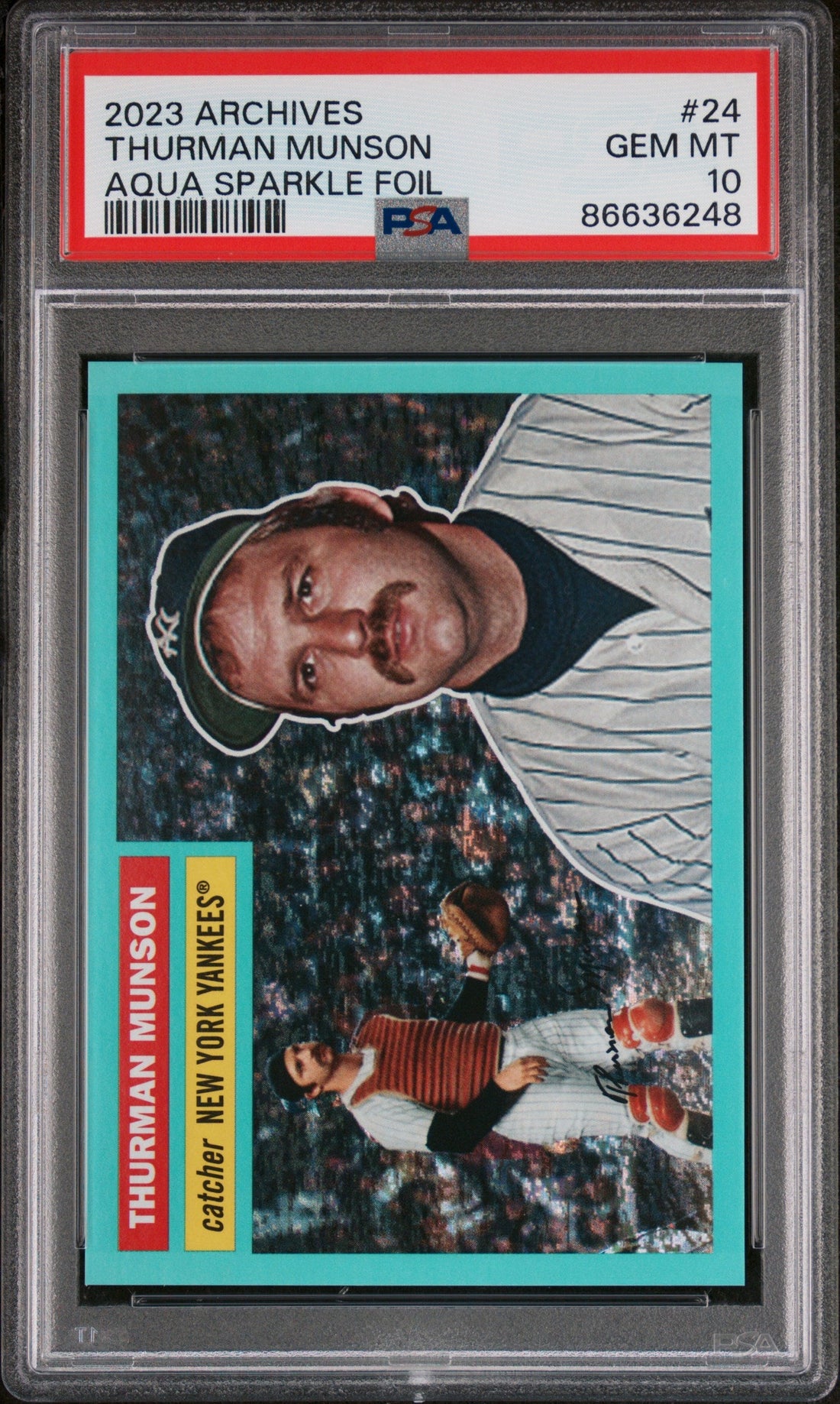 2023 TOPPS ARCHIVES THURMAN MUNSON AQUA SPARKLE FOIL #24 - PSA 10