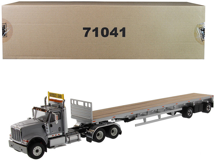 International HX520 Tandem Tractor Light Gray with 53' Flat Bed Trailer "Transport Series" 1/50 Diecast Model by Diecast Masters-0