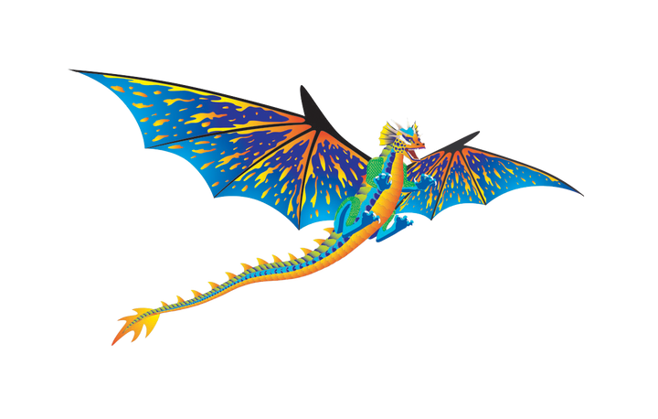 Kite - 76 Inch (6 Foot) Wingspan 3-D Nylon Blue Dragon Kite