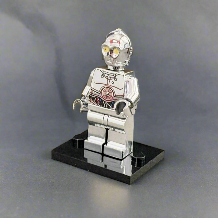 C-3PO Electroplated Silver Chrome – Custom Brick Compatible Minifigure for Lego