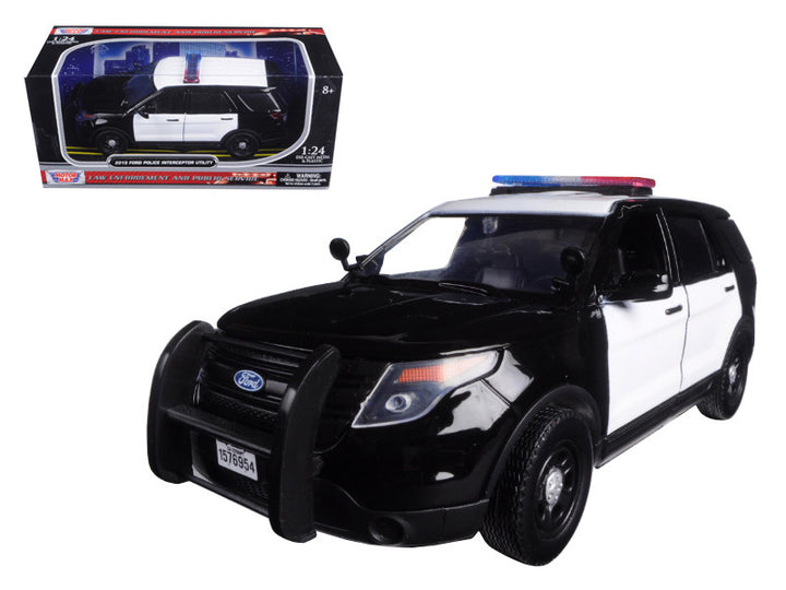 Ford 2015 Police Interceptor Utility Unmarked Black and White 1/24 Diecast Model Car by Motormax