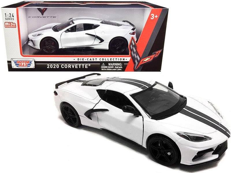 2020 Chevrolet Corvette C8 Stingray White with Gray Stripes 1/24 Diecast Model Car by Motormax-0