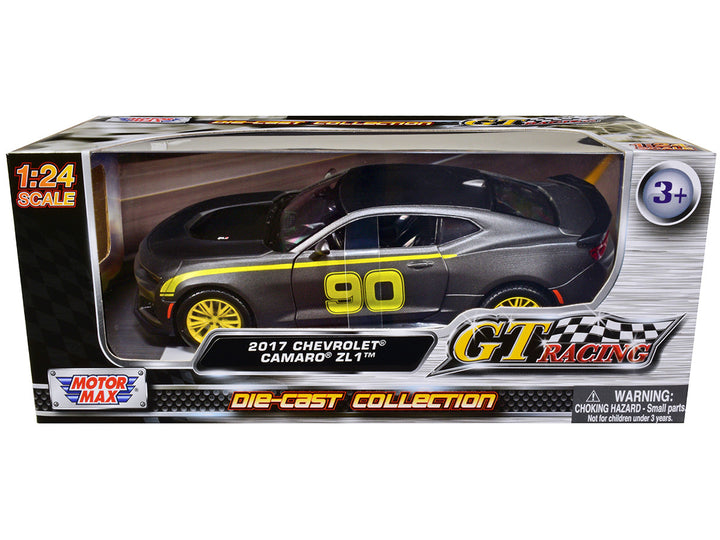 2017 Chevrolet Camaro ZL1 #90 Matt Gray with Yellow Stripes "GT Racing" Series 1/24 Diecast Model Car by Motormax-0