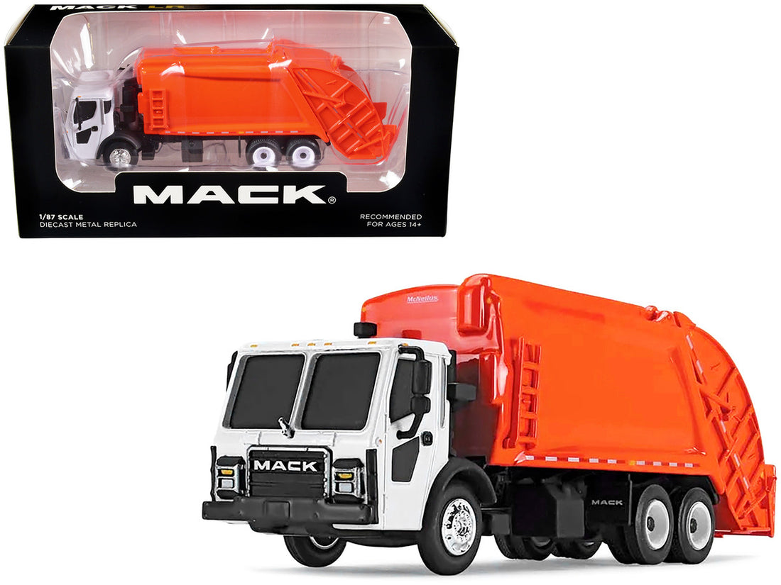 Mack LR with McNeilus Rear Load Refuse Body Orange and White 1/87 (HO) Diecast Model by First Gear-0