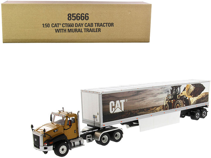 CAT Caterpillar CT660 Day Cab with Caterpillar Mural Dry Van Trailer "Transport Series" 1/50 Diecast Model by Diecast Masters-0