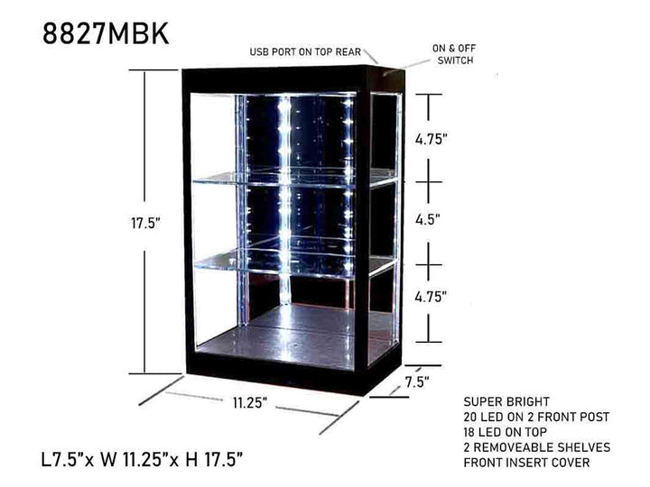 Showcase 3 Tier Display Case with Mirror Back Panel and LED Lights for 1/64-1/18  Scale Models-0