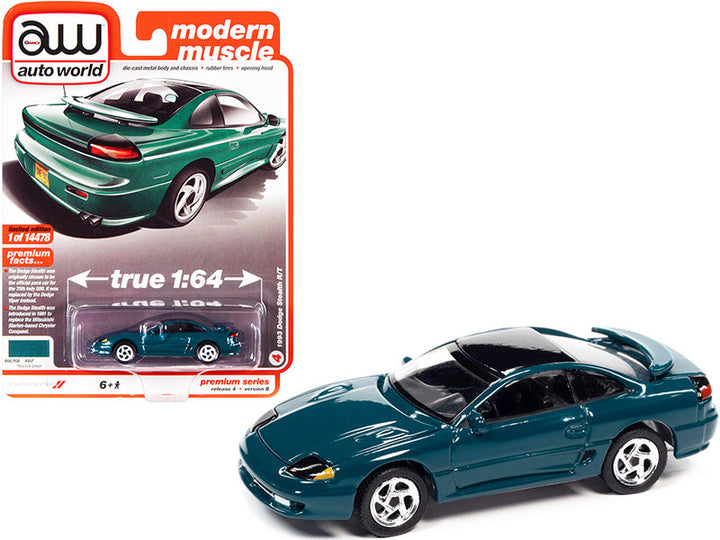 1993 Dodge Stealth R/T Peacock Green with Black Top "Modern Muscle" Limited Edition to 14478 pieces Worldwide 1/64 Diecast Model Car by Auto World-0