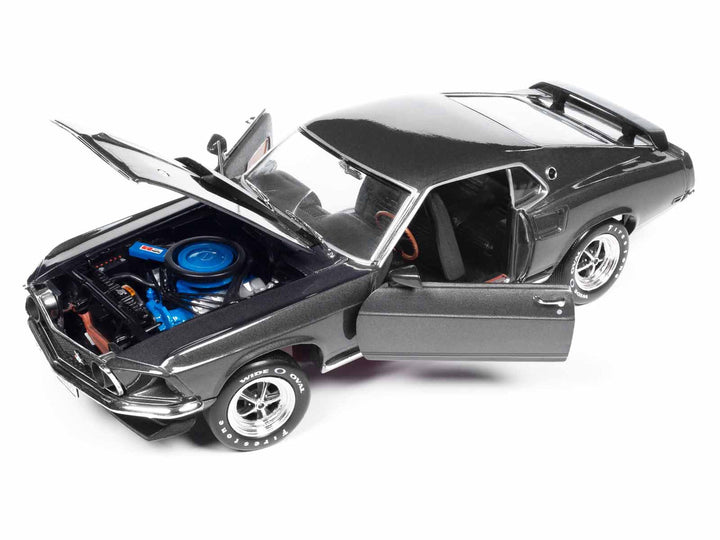 1969 Ford Mustang Dark Gray Metallic with Black Stripes "John Wick" (2014) Movie "Silver Screen Machines" Series 1/18 Diecast Model Car by Auto World-1