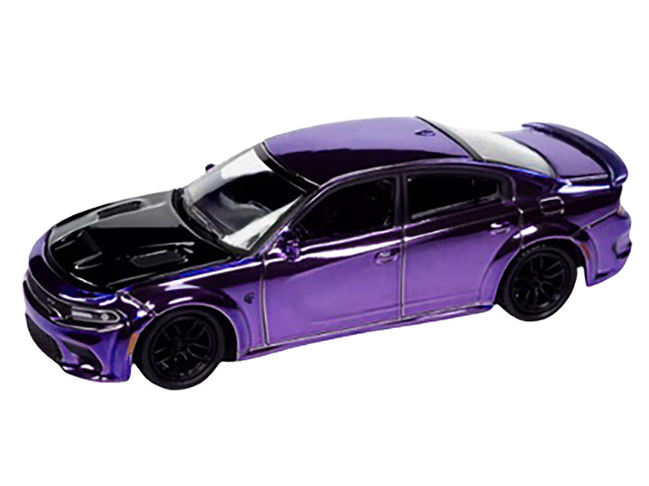 2021 Dodge Charger SRT Hellcat Redeye Purple Chrome with Black Hood Limited Edition to 2496 pieces Worldwide 1/64 Diecast Model Car by Auto World-1