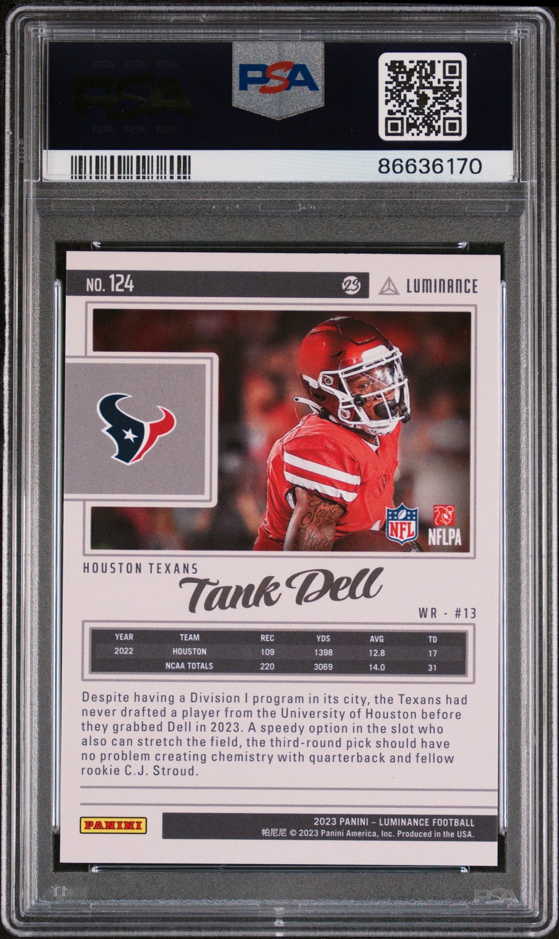 2023 PANINI LUMINANCE TANK DELL BLACK #124 - PSA 10 ROOKIE CARD 2