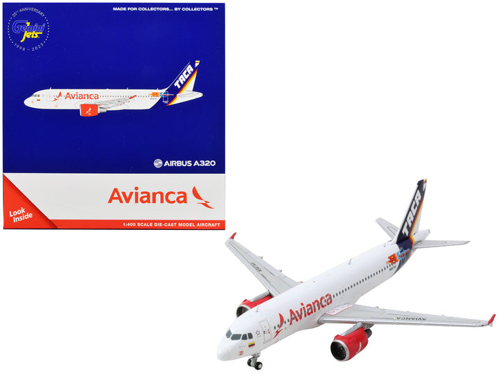 Airbus A320 Commercial Aircraft "Avianca Airlines" White with Tail Stripes 1/400 Diecast Model Airplane by GeminiJets-0