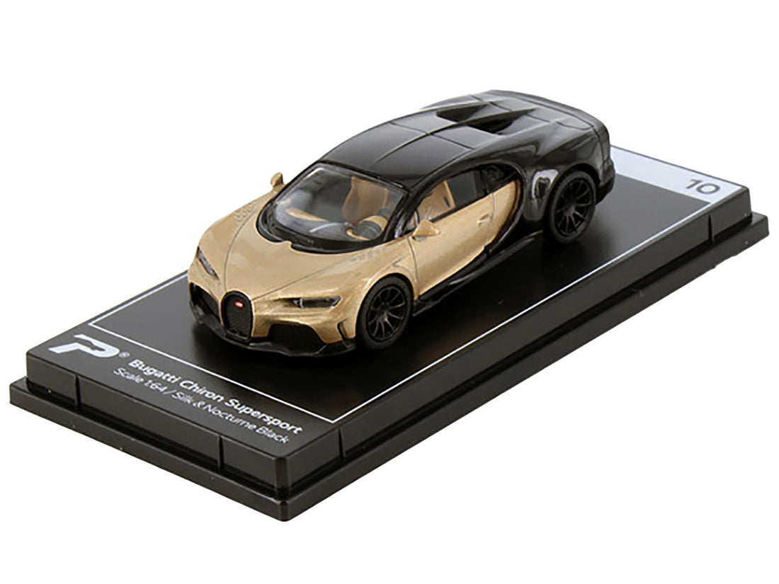 Bugatti Chiron Supersport Silk Gold Metallic and Nocturne Black "Hypercar League Collection" 1/64 Diecast Model Car by PosterCars-1