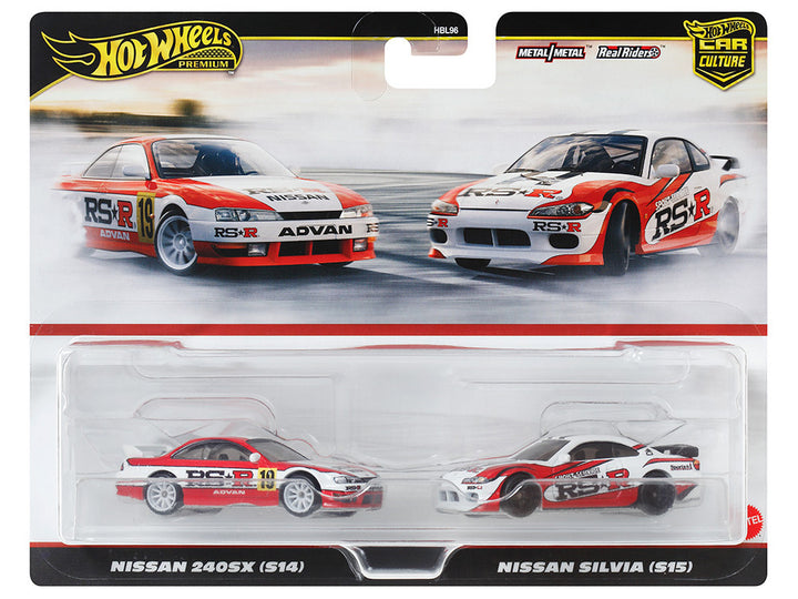 Nissan 240SX (S14) RHD (Right Hand Drive) #19 Red and White and Nissan Silvia (S15) RHD (Right Hand Drive) Red and White "Car Culture" Set of 2 Cars Diecast Model Cars by Hot Wheels-0