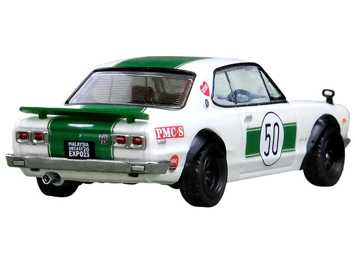 Nissan Skyline 2000 GT-R (KPGC10) #50 RHD (Right Hand Drive) White with Green Stripes "Malaysia Diecast Expo Event Edition" (2023) 1/64 Diecast Model Car by Inno Models-1