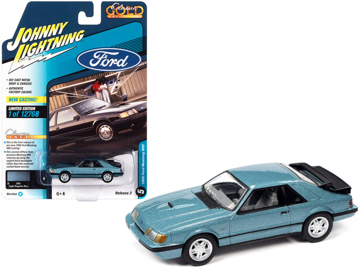 1986 Ford Mustang SVO Light Regatta Blue Metallic with Black Stripes "Classic Gold Collection" Series Limited Edition to 12768 pieces Worldwide 1/64 Diecast Model Car by Johnny Lightning-0