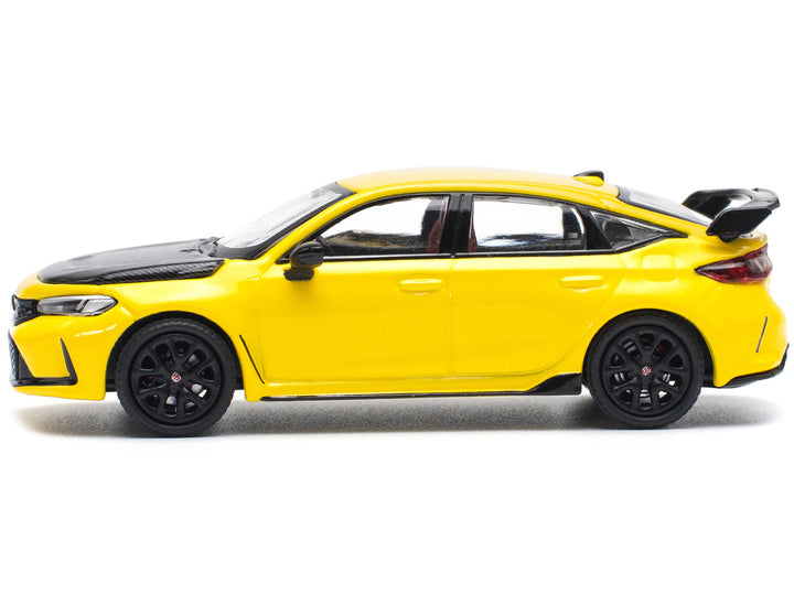 Honda Civic Type R FL5 Yellow with Carbon Hood 1/64 Diecast Model Car by Pop Race-0