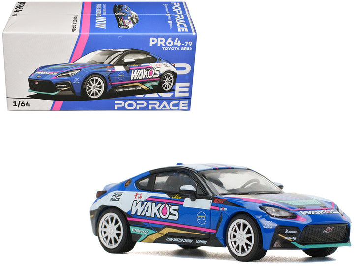 Toyota GR86 "Wako's" Blue with Graphics 1/64 Diecast Model Car by Pop Race-0