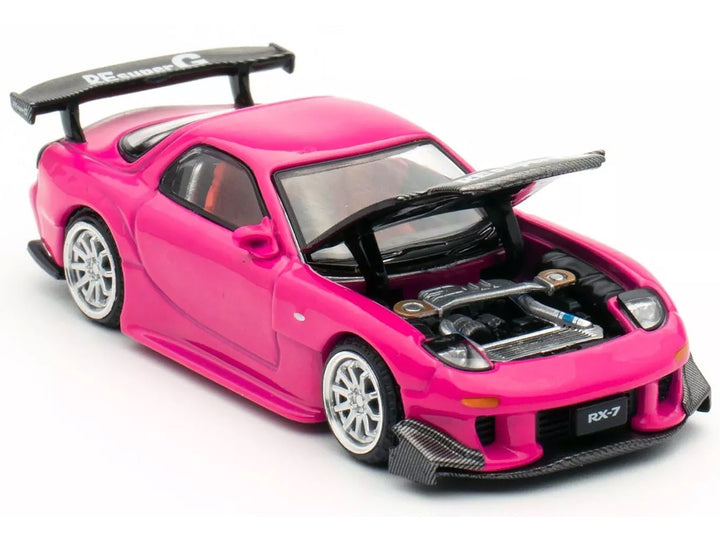 Mazda RX-7 Widebody RHD (Right Hand Drive) Pink with Carbon Hood "Indonesia Diecast Expo 2024 Exclusive" 1/64 Diecast Model Car by Pop Race-0