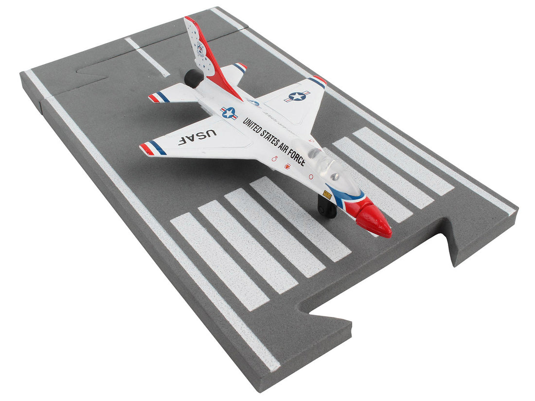 General Dynamics F-16 Fighting Falcon Fighter Aircraft White "United States Air Force Thunderbirds" with Runway Section Diecast Model Airplane by Runway24-2