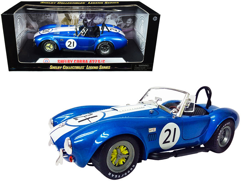 Shelby Cobra 427 S/C #21 Blue Metallic with White Stripes 1/18 Diecast Model Car by Shelby Collectibles-0