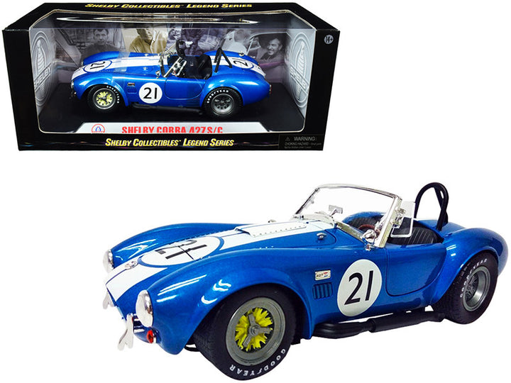 Shelby Cobra 427 S/C #21 Blue Metallic with White Stripes 1/18 Diecast Model Car by Shelby Collectibles-0