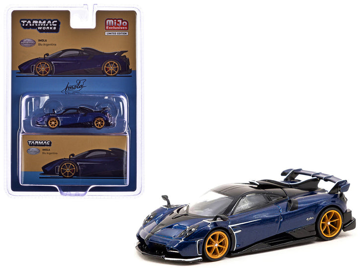 Pagani Imola Argentina Blue Metallic with Black Top "Global64" Series 1/64 Diecast Model by Tarmac Works-0