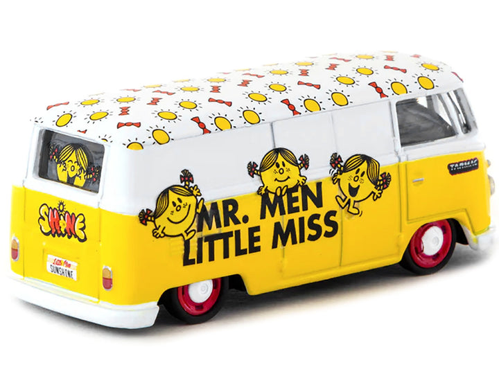 Volkswagen Type II (T1) Panel Van "Little Miss Sunshine" Yellow and White "Mr. Men & Little Miss" "Collab64" Series 1/64 Diecast Model Car by Schuco & Tarmac Works-1