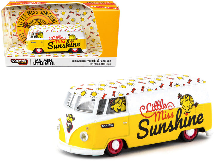Volkswagen Type II (T1) Panel Van "Little Miss Sunshine" Yellow and White "Mr. Men & Little Miss" "Collab64" Series 1/64 Diecast Model Car by Schuco & Tarmac Works-0