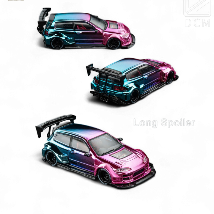 Kevmannz 1996 EG6 Hatchback Wide Body - Dazzling Colorful Long Spoiler 1:64 by DCM