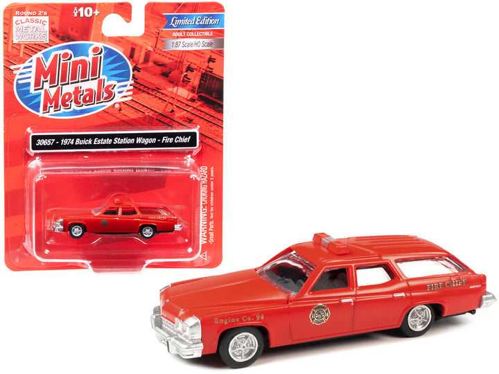 Buick Estate 1974 Station Wagon Red "Fire Chief" 1/87 (HO) Scale Model by Classic Metal Works