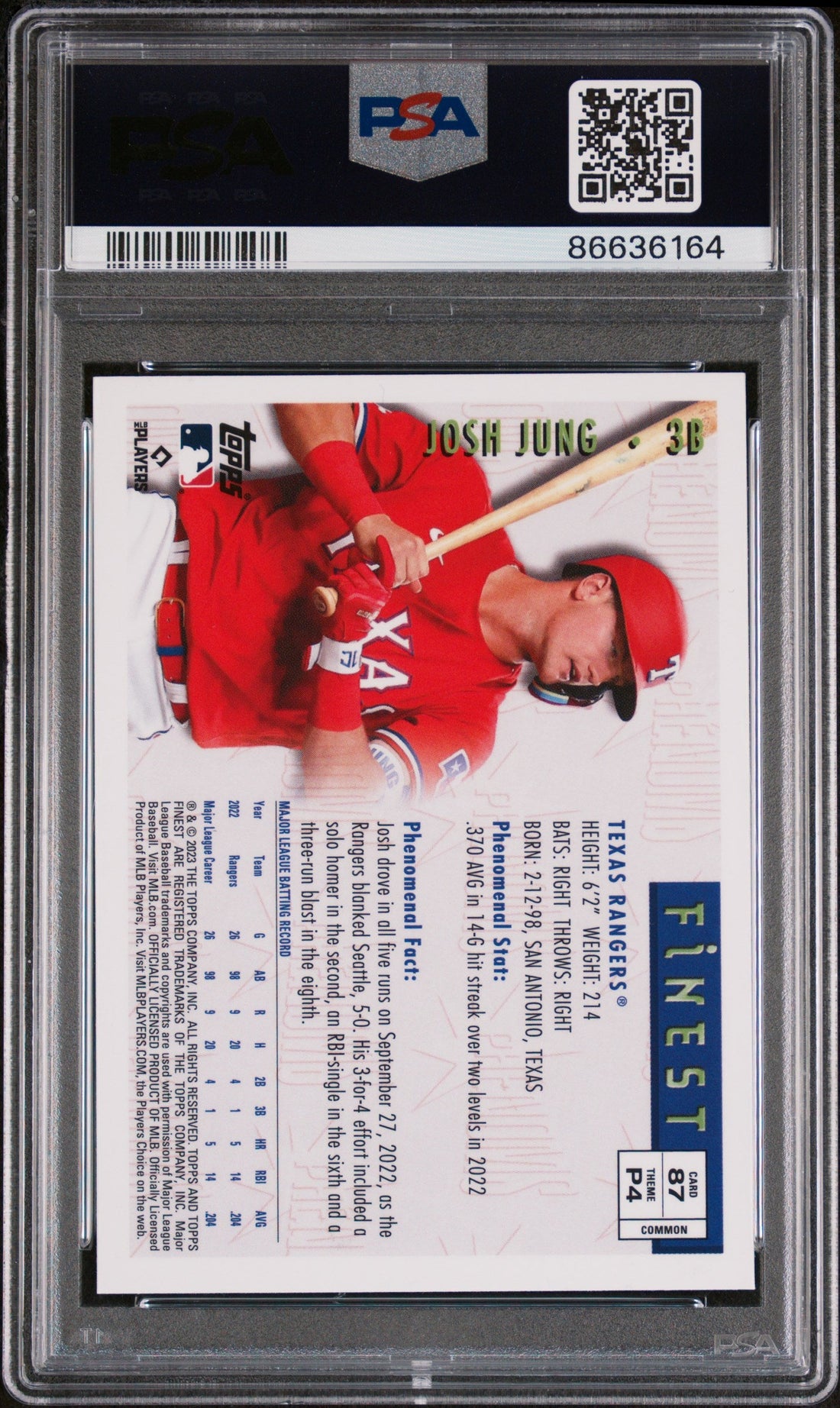 2023 TOPPS FINEST FLASHBACKS JOSH JUNG  #87 - PSA 10 2