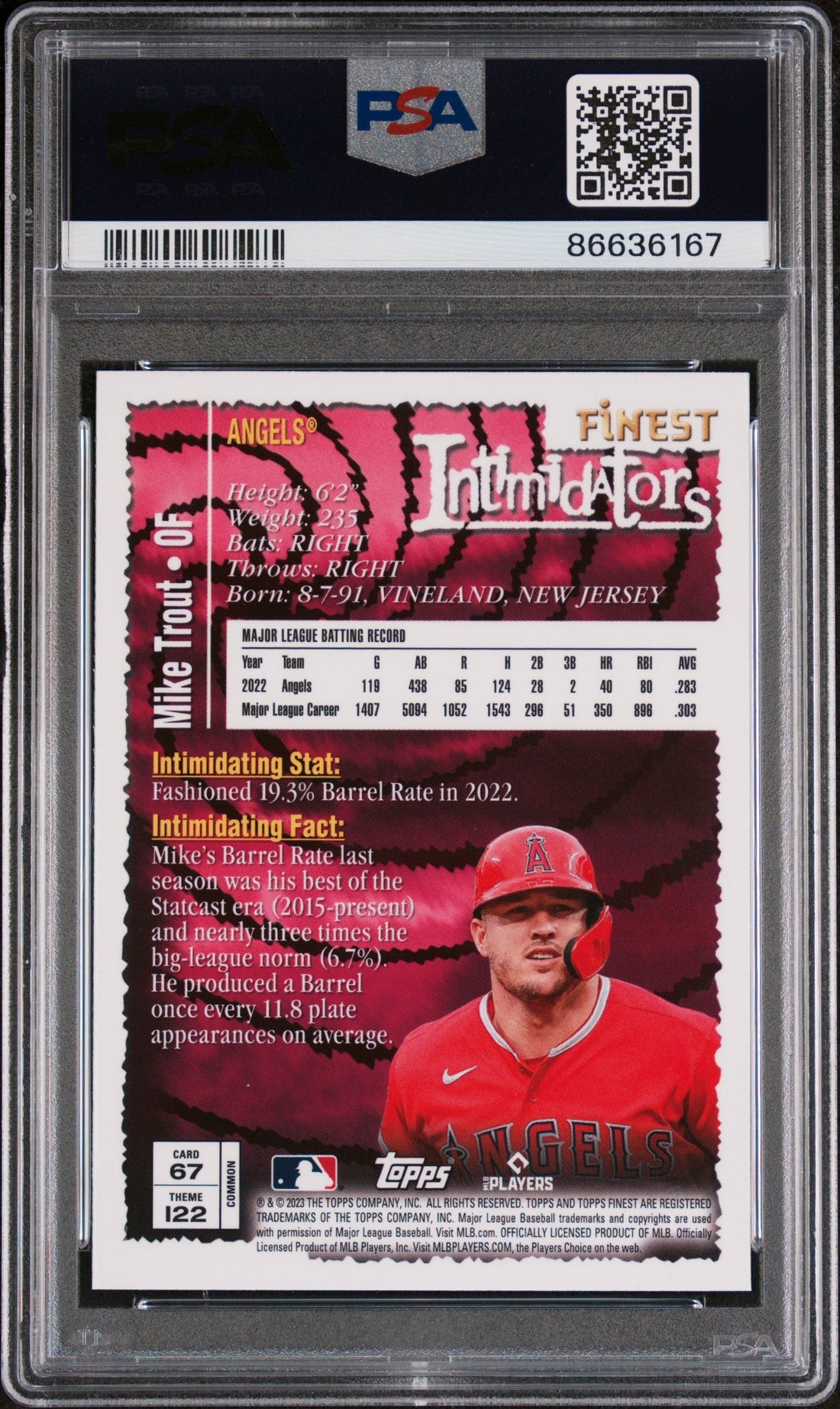 2023 TOPPS FINEST FLASHBACKS MIKE TROUT  #67 - PSA 9 2