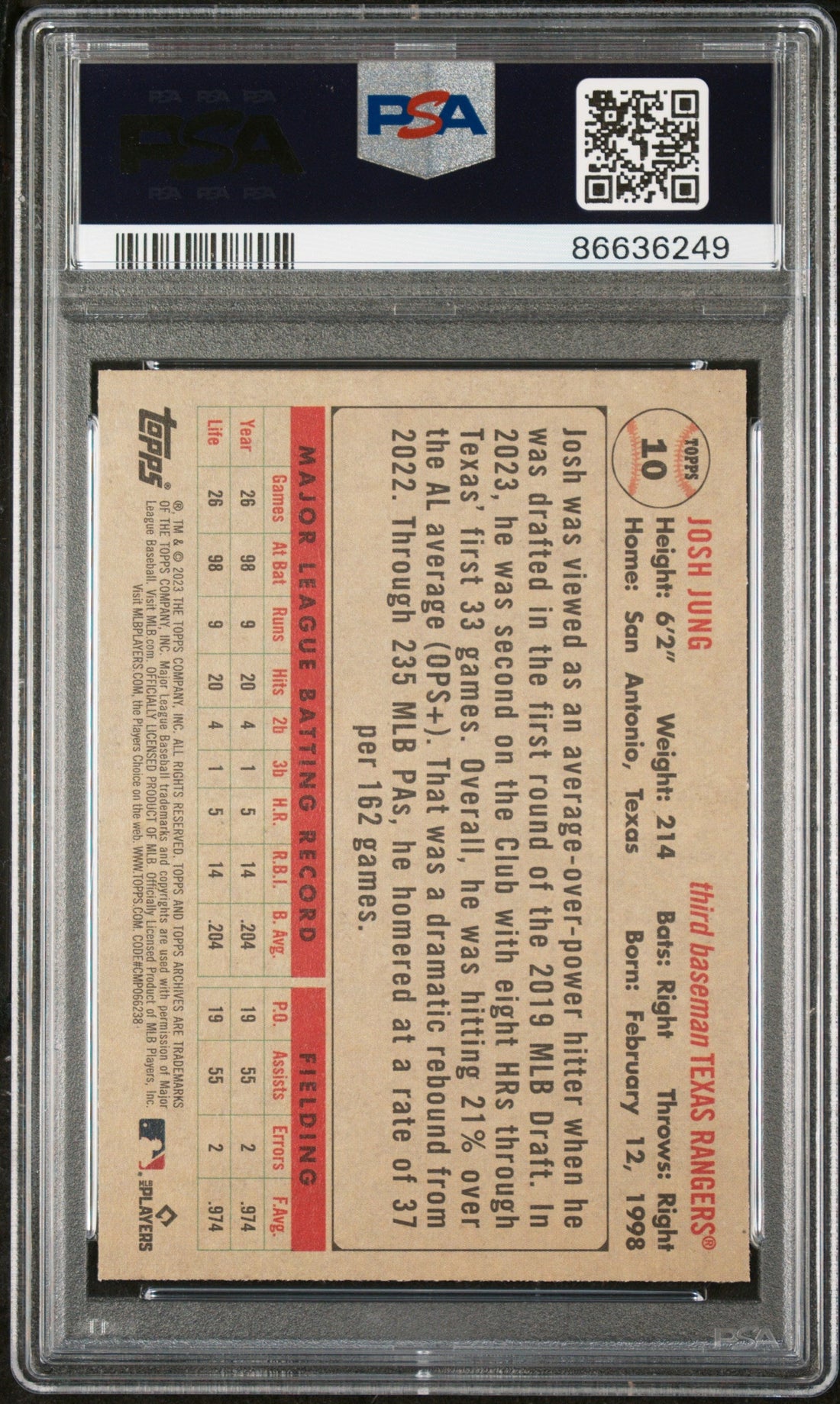 2023 TOPPS ARCHIVES JOSH JUNG  #10 - PSA 10 2