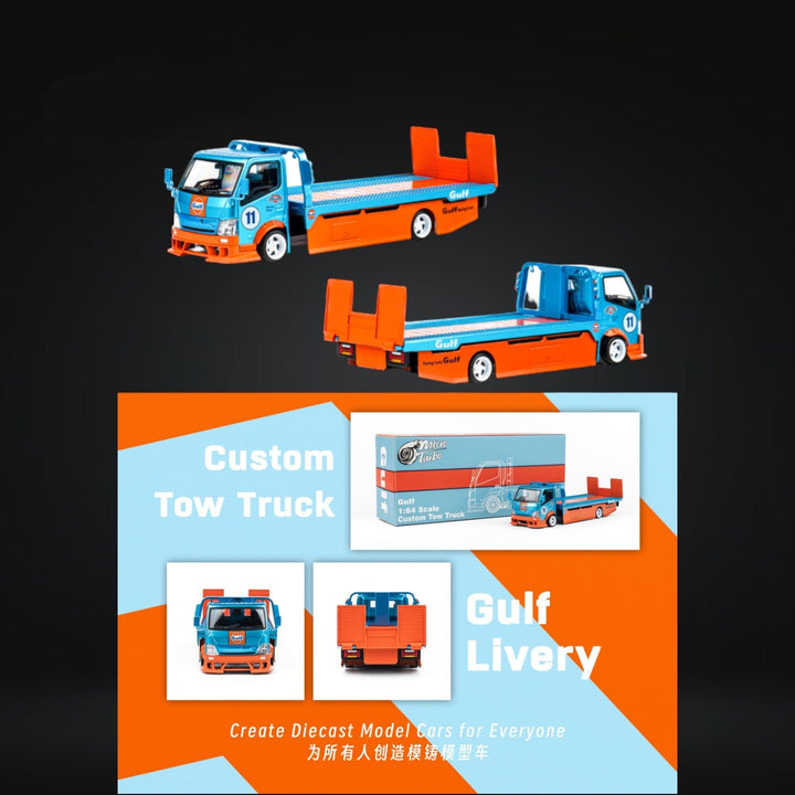 HINO 300 Flat Bed Transport Truck in Gulf Livery 1:64 by MicroTurbo