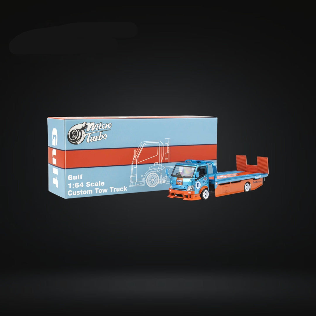 HINO 300 Flat Bed Transport Truck in Gulf Livery 1:64 by MicroTurbo Package View