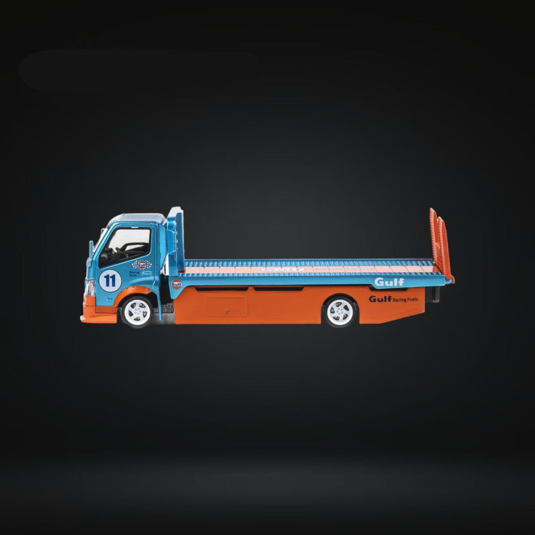 HINO 300 Flat Bed Transport Truck in Gulf Livery 1:64 by MicroTurbo Side View 2