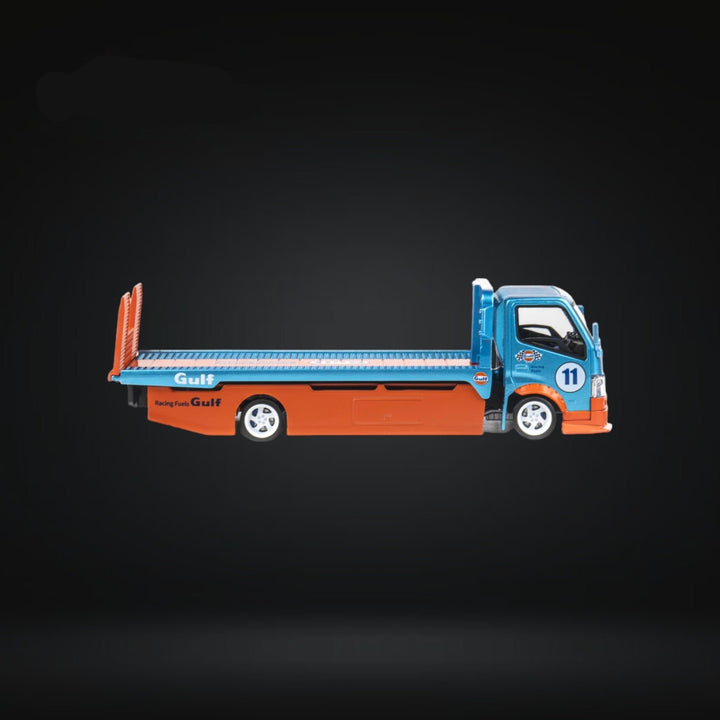 HINO 300 Flat Bed Transport Truck in Gulf Livery 1:64 by MicroTurbo Right Side View