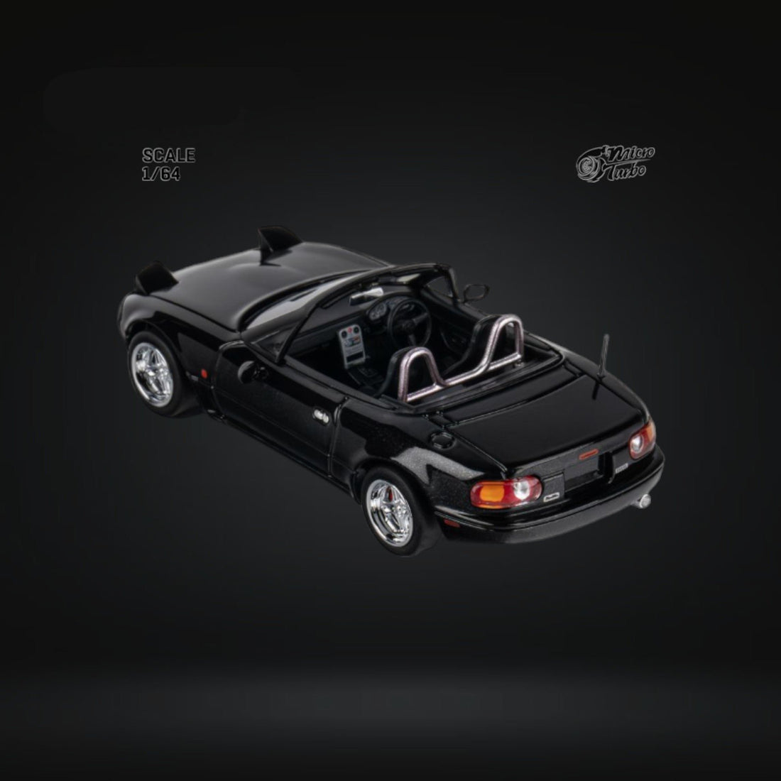 Eunos Roadster MX-5 Customized Metallic Black 1:64 by MicroTurbo Angle Side and Rear View