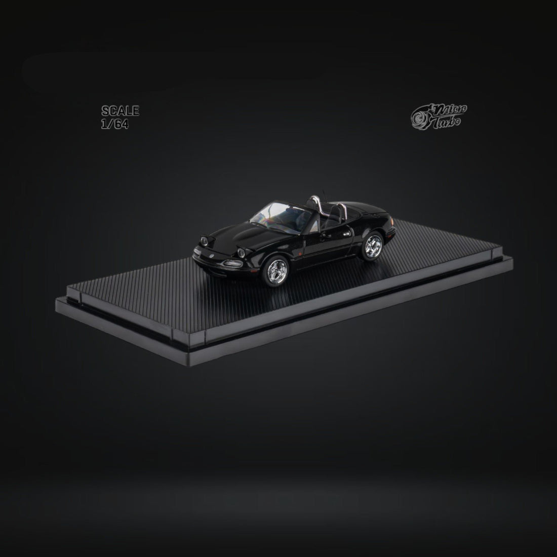 Eunos Roadster MX-5 Customized Metallic Black 1:64 by MicroTurbo Mounted Front View